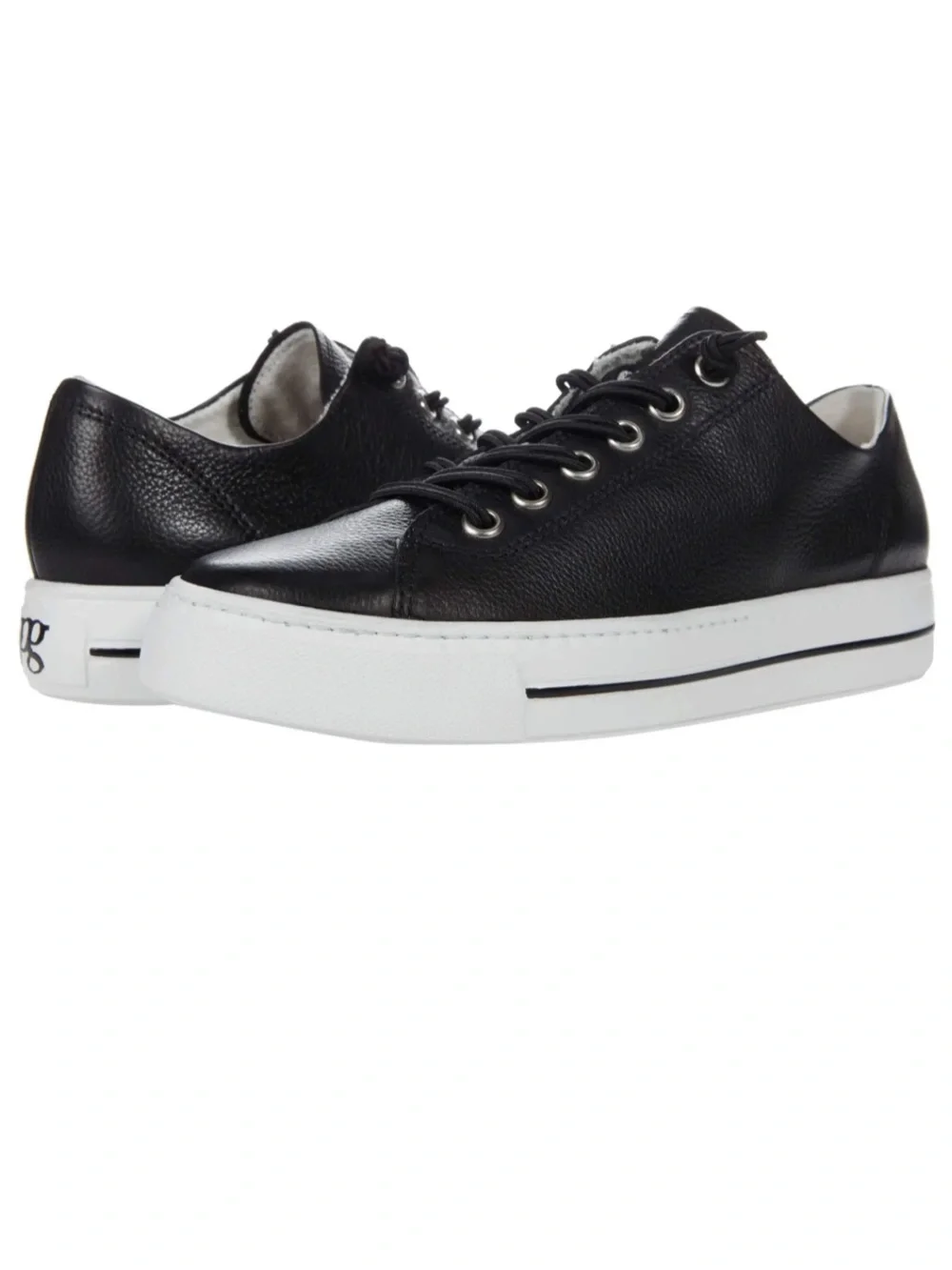 Paul Green Hadley Black Leather Low-Top Sneakers with White Sole